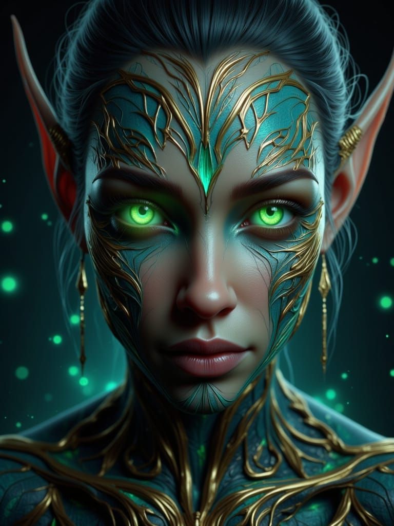 Beautiful Elf Woman with Glowing Runes in Cosmic Art