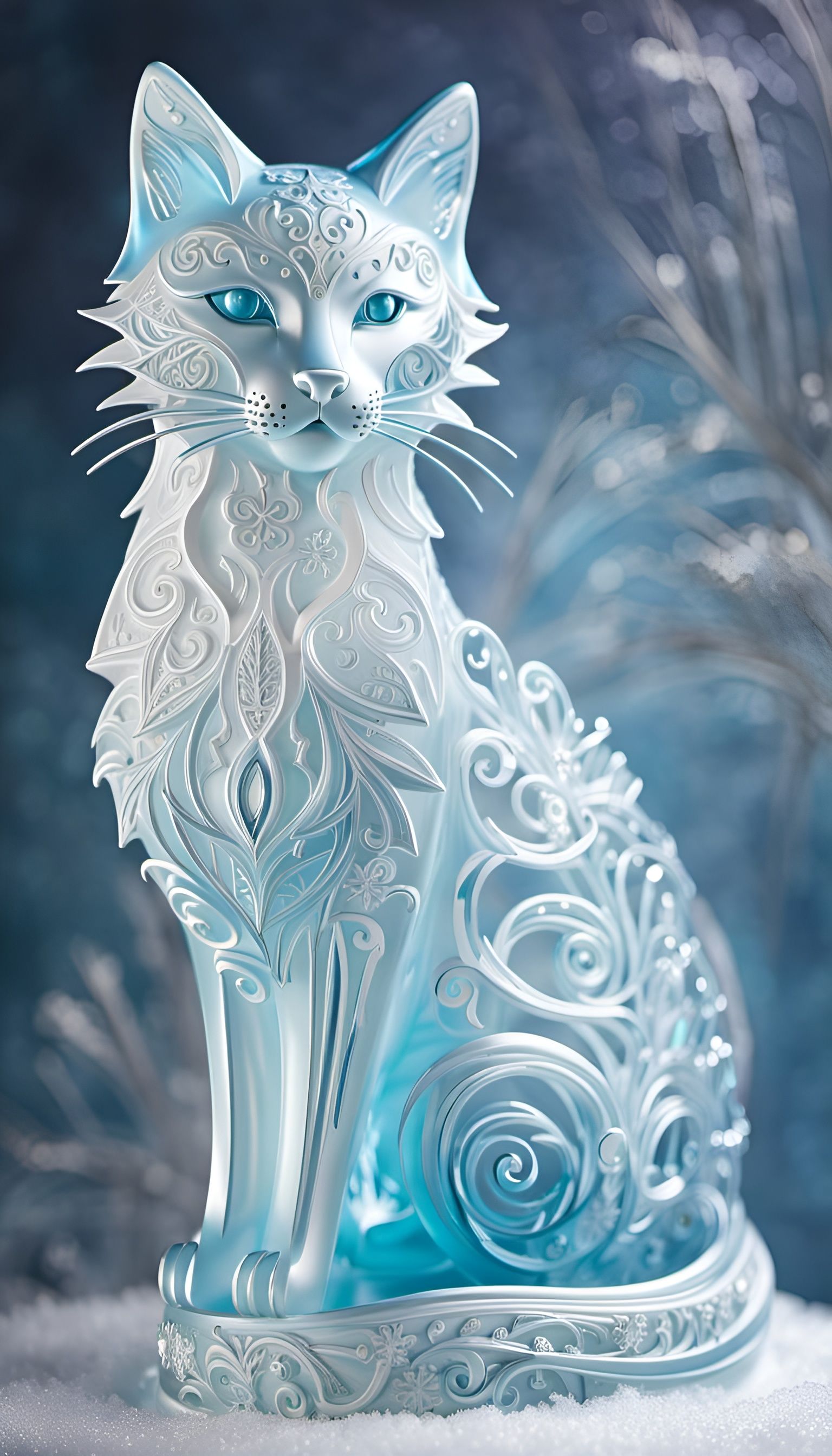 Beautiful Ice Cat Sculpture   by @Jane77755