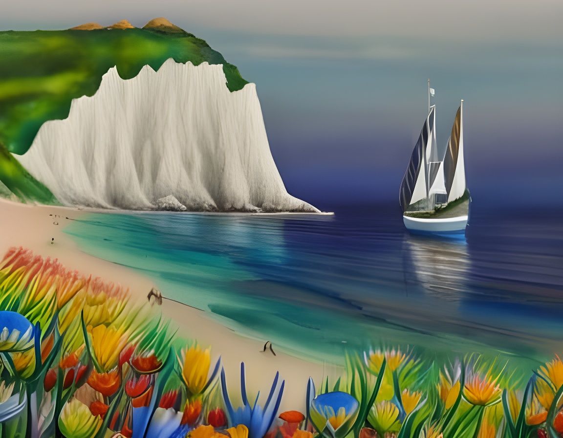 Beautiful watercolour of the chalky coastal cliffs in Southern England