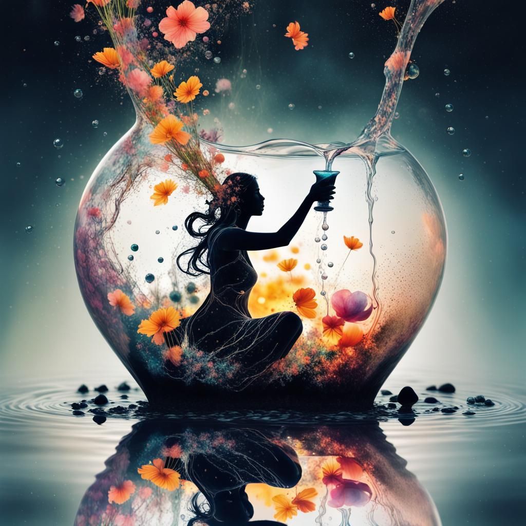 Goddess in Splattered Ink and Water Wonderland