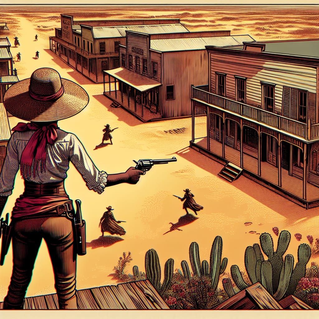 African Gunwoman in the Wild West Desert Landscape