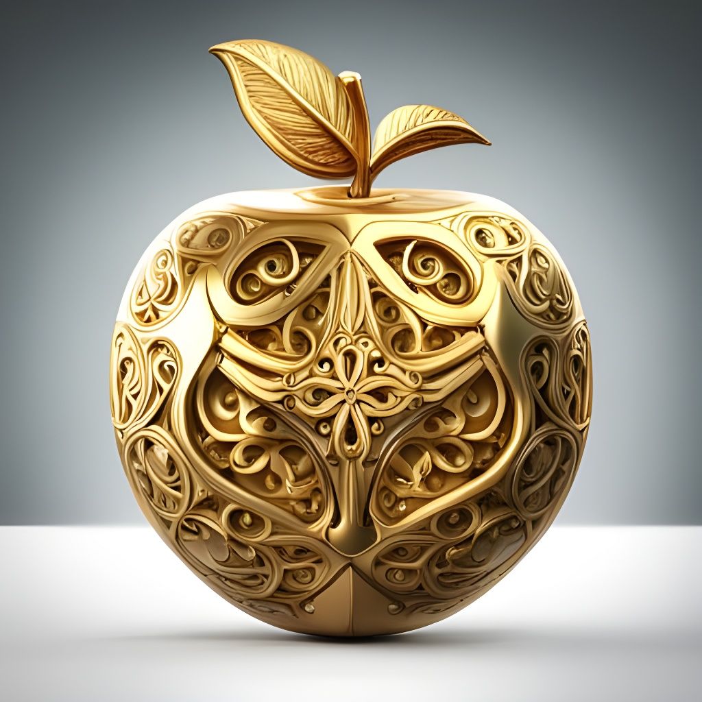 A 6 dimensional apple with a golden cross inside, Gothic ornaments, meticulously detailed, 32k resolution, ...  by @Silken