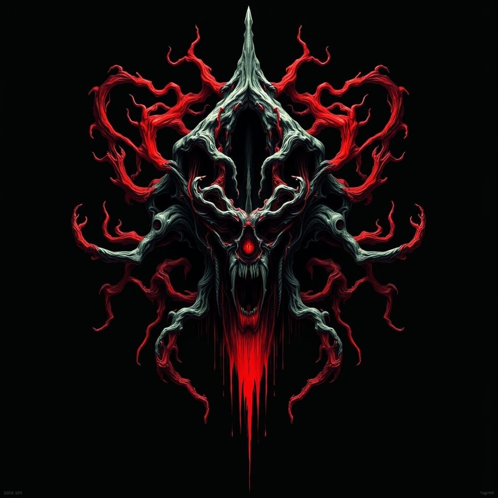 <lora:Abstract Horror:1.0> an "Abstract Horror" font logo design with the intertwined ominous and unsettling shapes intertwining into a cryp...