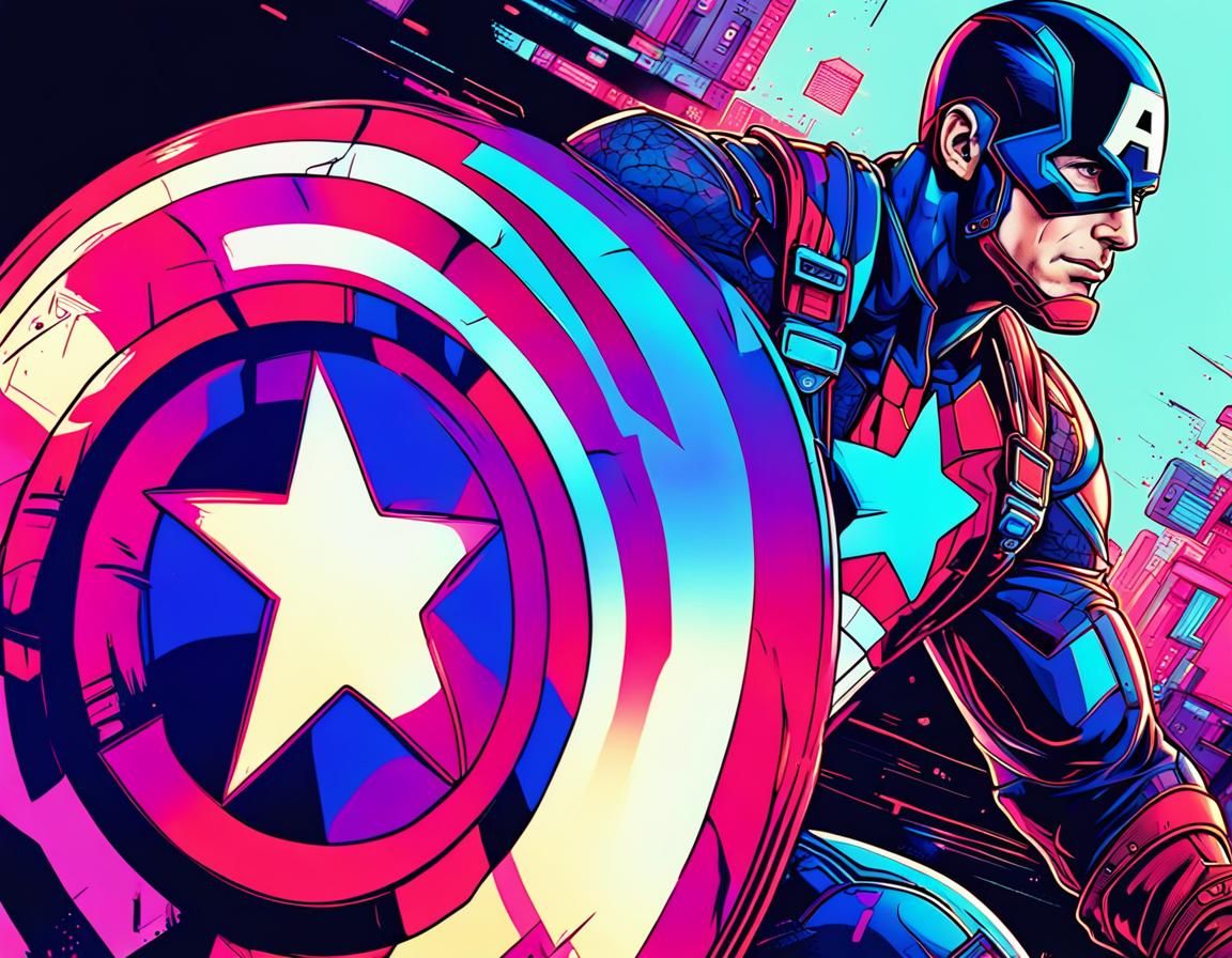 captain America glowing neon - AI Generated Artwork - NightCafe Creator