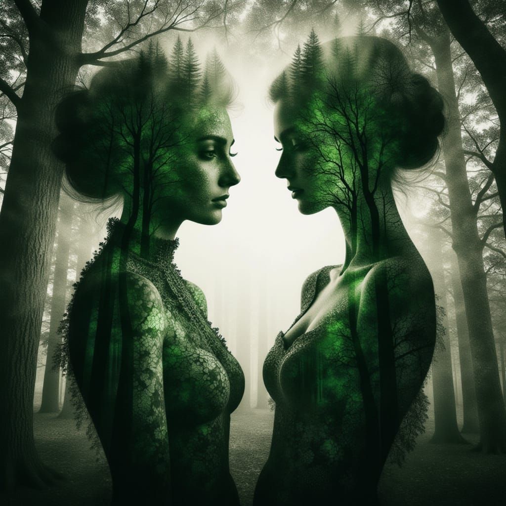 <lora:Forest Texture:1.0> Lord and Lady double exposure with forest texture