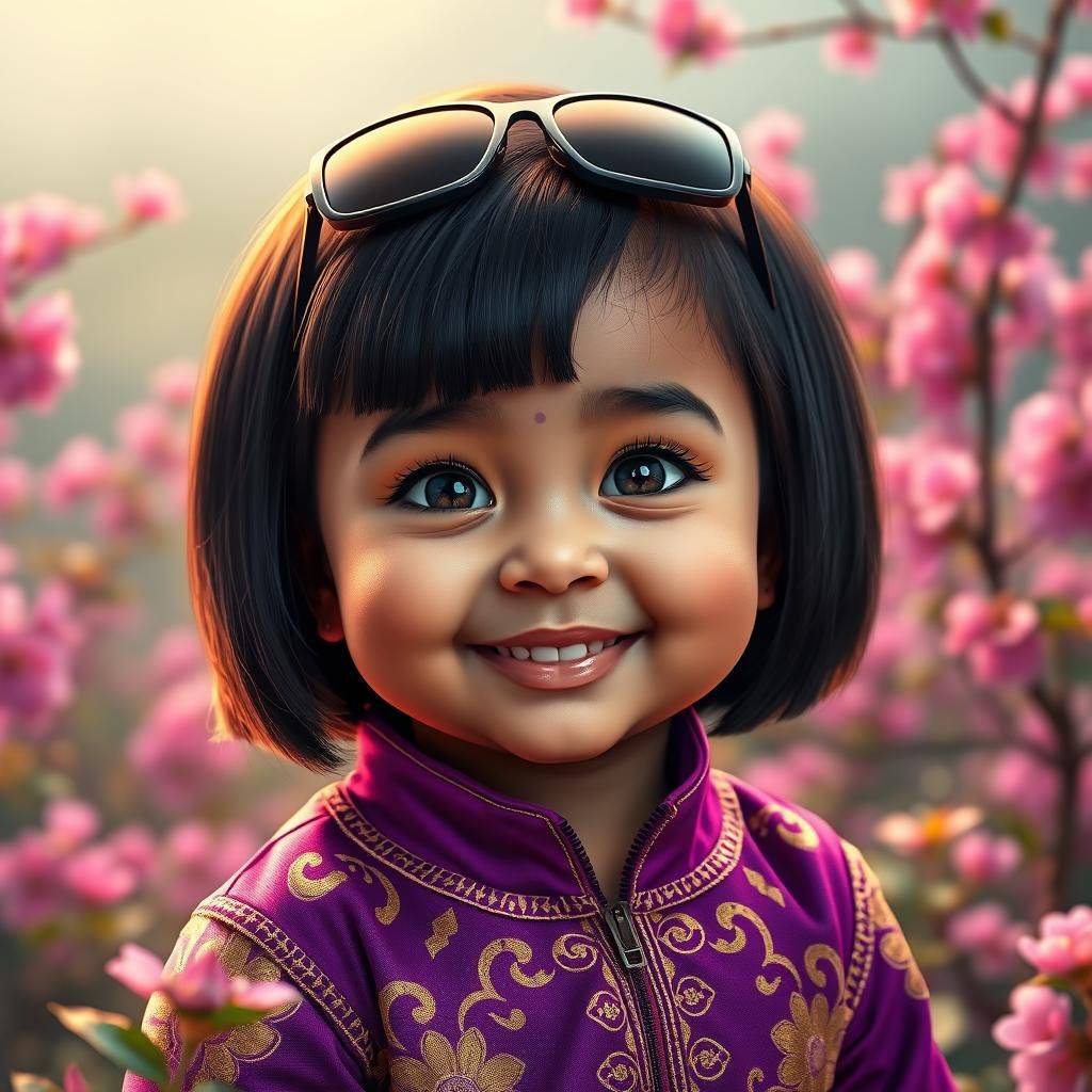 Charming Indian Baby Girl Surrounded by Blooming Sakura