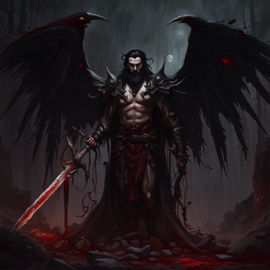 Vampire Lord With Black Hair And A Black Beard And Horns And Wings ...