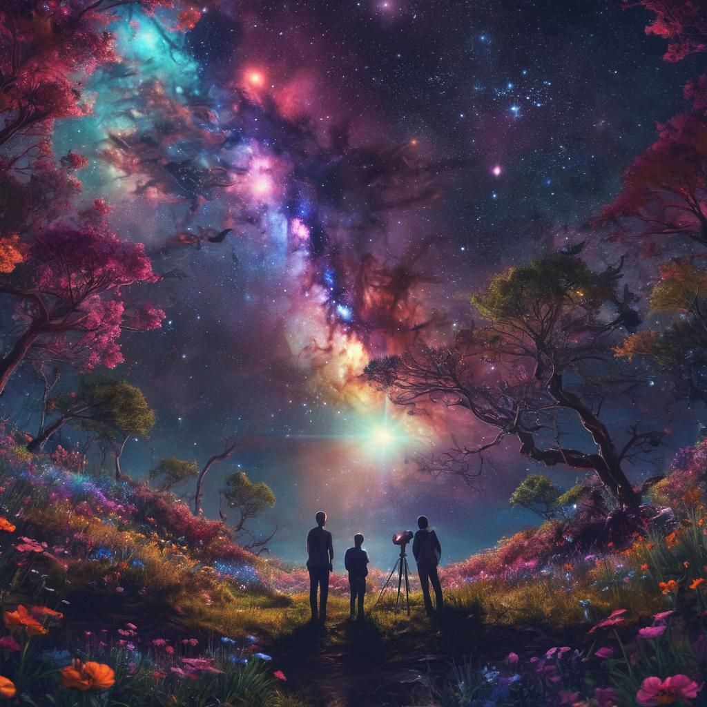 Surreal Cosmic Landscape with Radiant Earth and Astral Being...