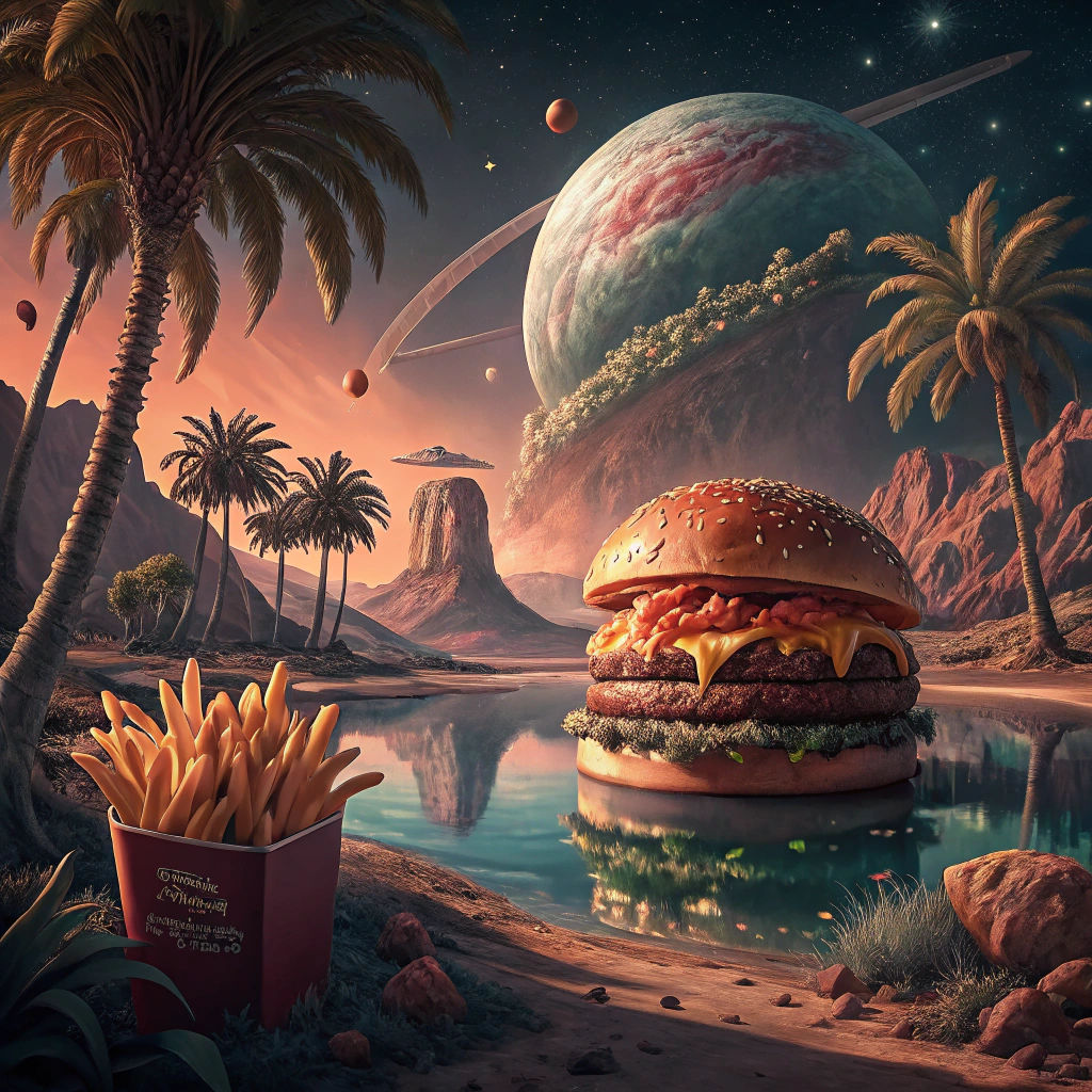 giant in-n-out hamburger and fries on mars   by @WS