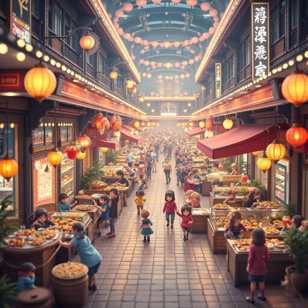 <lora:Chibi-Chibi:1.0> a chibi shopping mall food court bustling with activity.