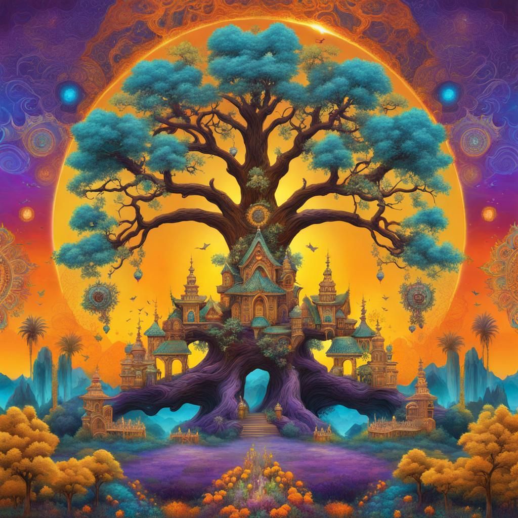 Fantasy forest made by a psychedelic Giraffe