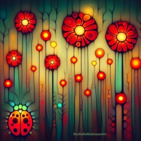 Red Poppy Flowers And A Ladybug