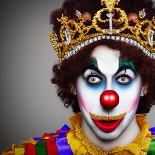 A clown wearing a crown
