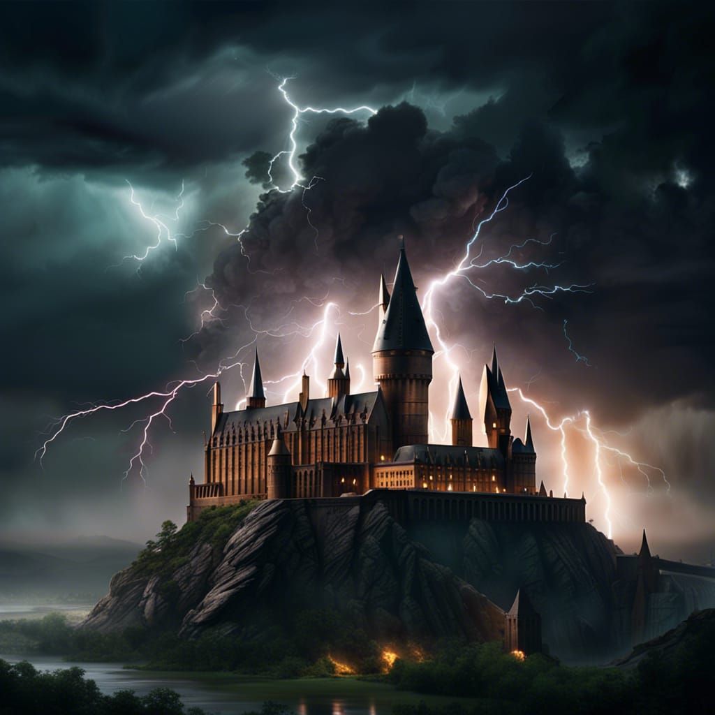 lightning storm over hogwarts - AI Generated Artwork - NightCafe Creator