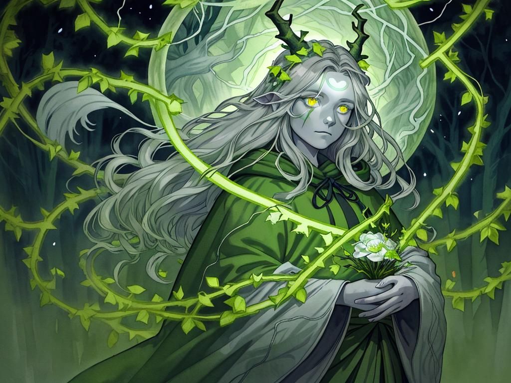 Mystical Forest Spirit with Glowing Flower