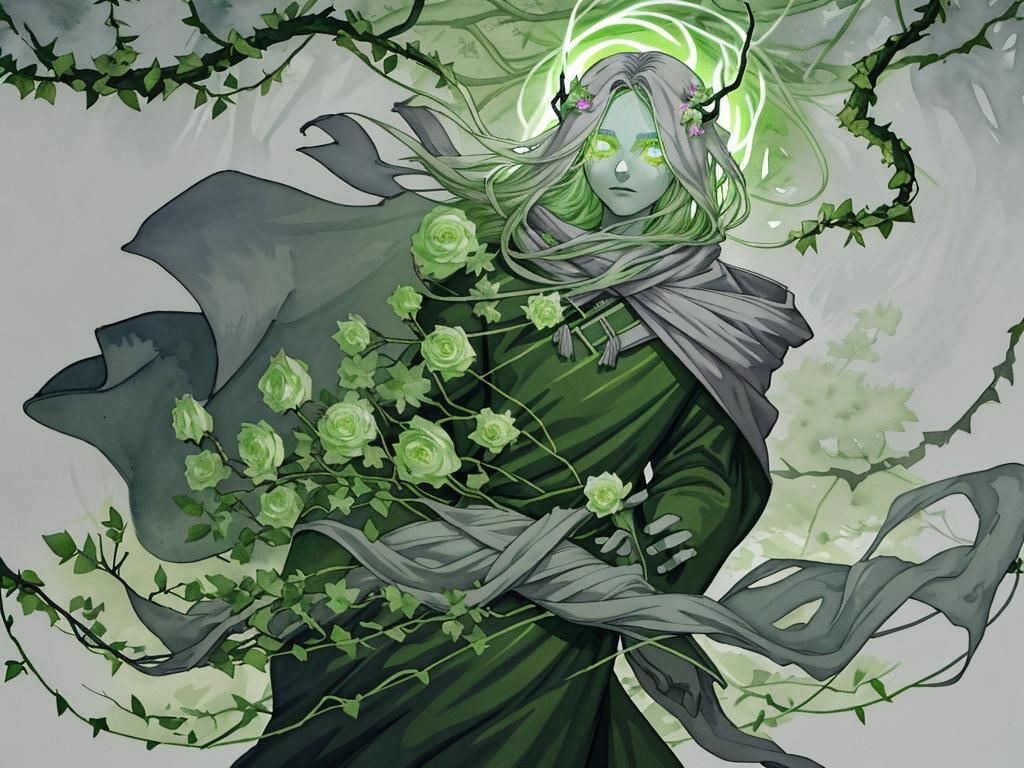 Forest Spirit with Glowing Flower in Watercolor Style