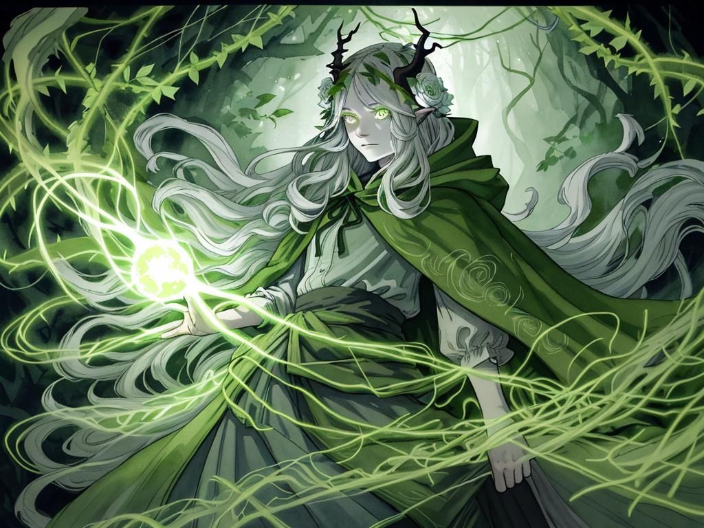 Mystical Forest Spirit with Glowing Flower