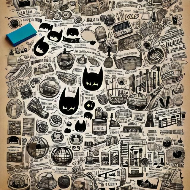  <lora:DoodleSet:1.0> Batman logo surrounded by notations, hand drawn doodles, minimalist