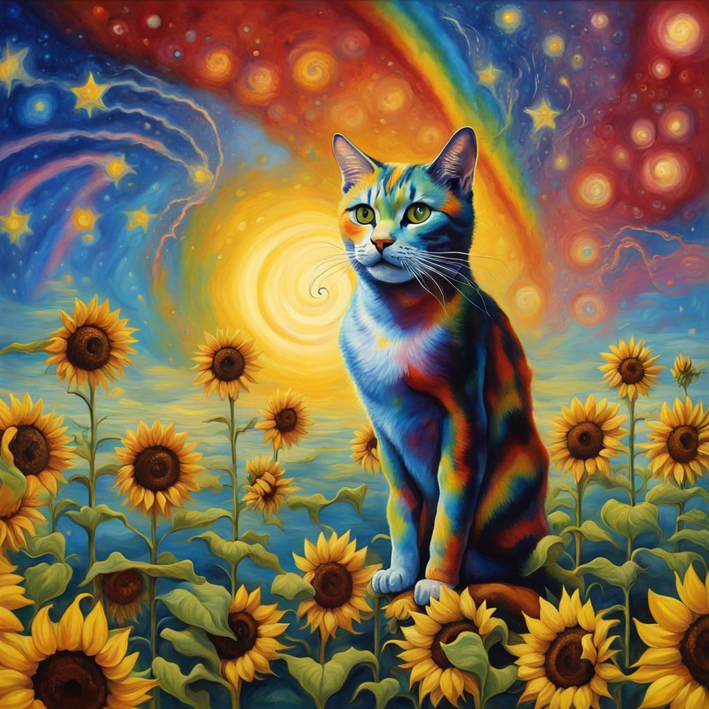 Starry Electric Lighting Cat Tie Dye Sunflowers Rainbow surrealism ...