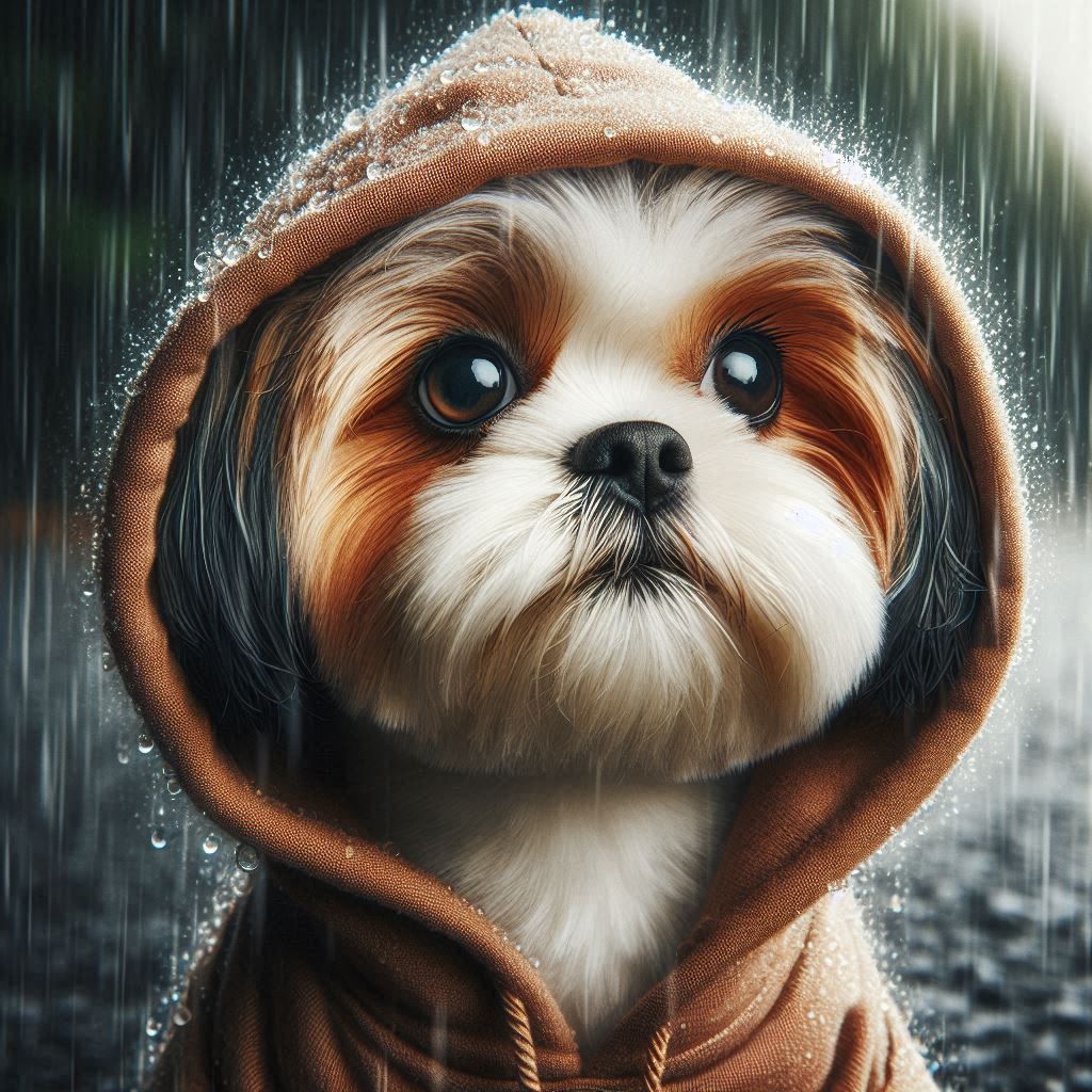Cute Shih Tzu in the Rain