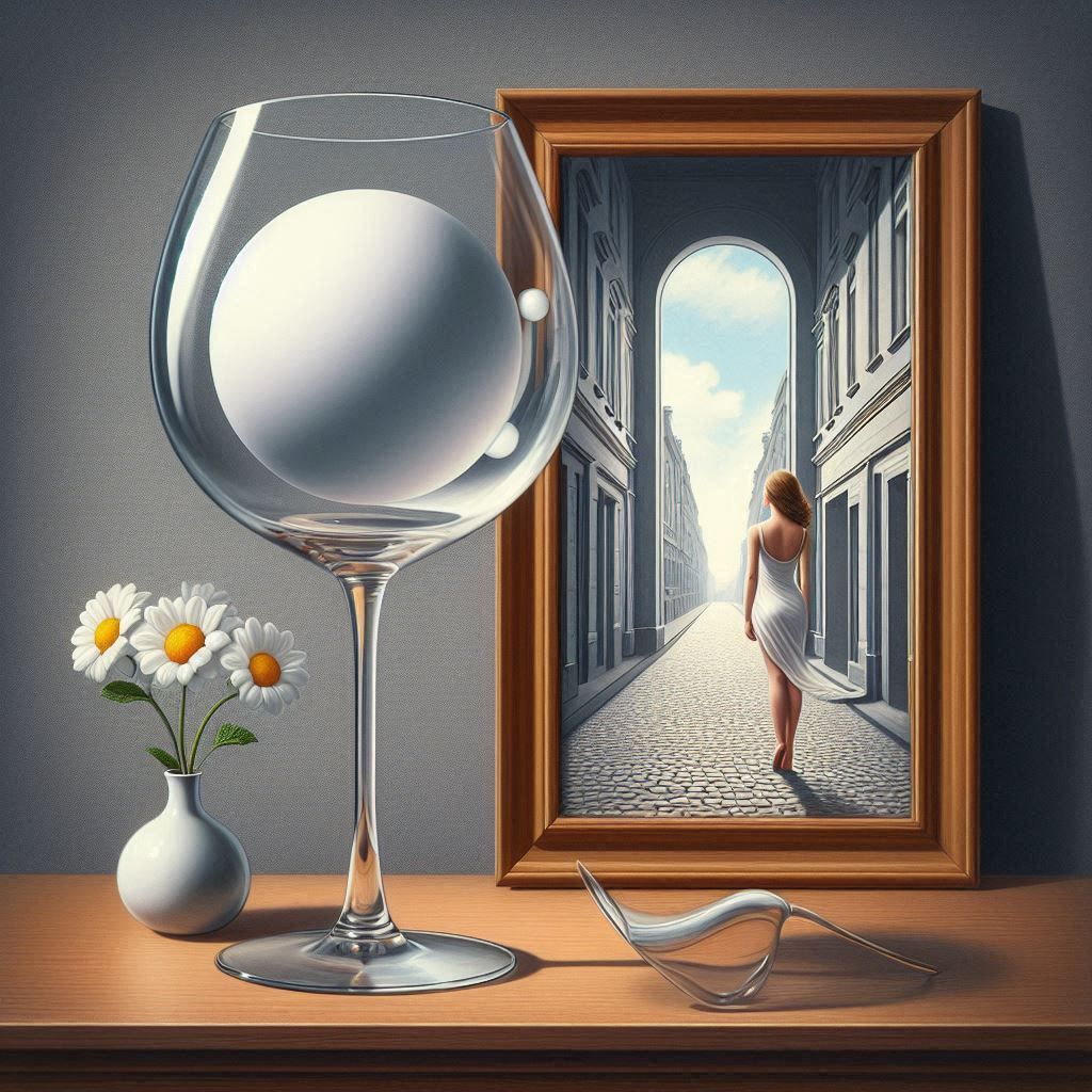 Wine glass with white ball