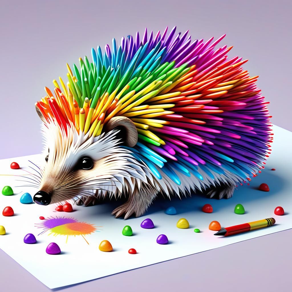 Vibrant Hedgehog Artist at Play in a Rainbow World