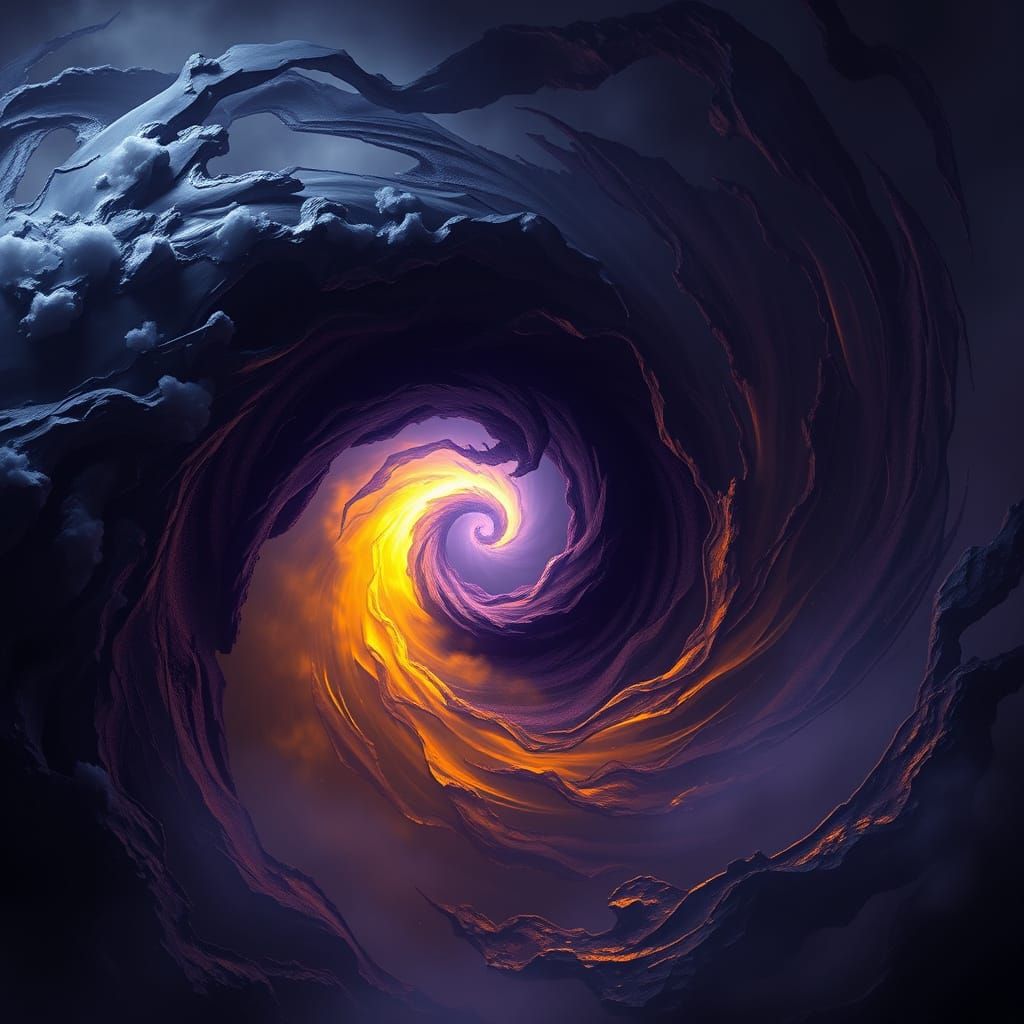 Dramatic Dark Swirl with Flicker of Light in Deep Purple and...