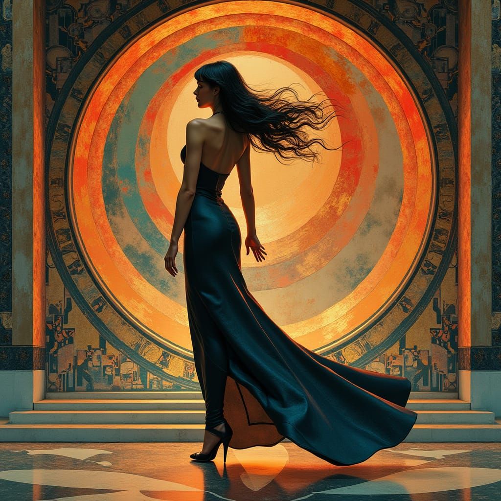 Retro-Futuristic Siren Speeds Through Art Deco Mansion