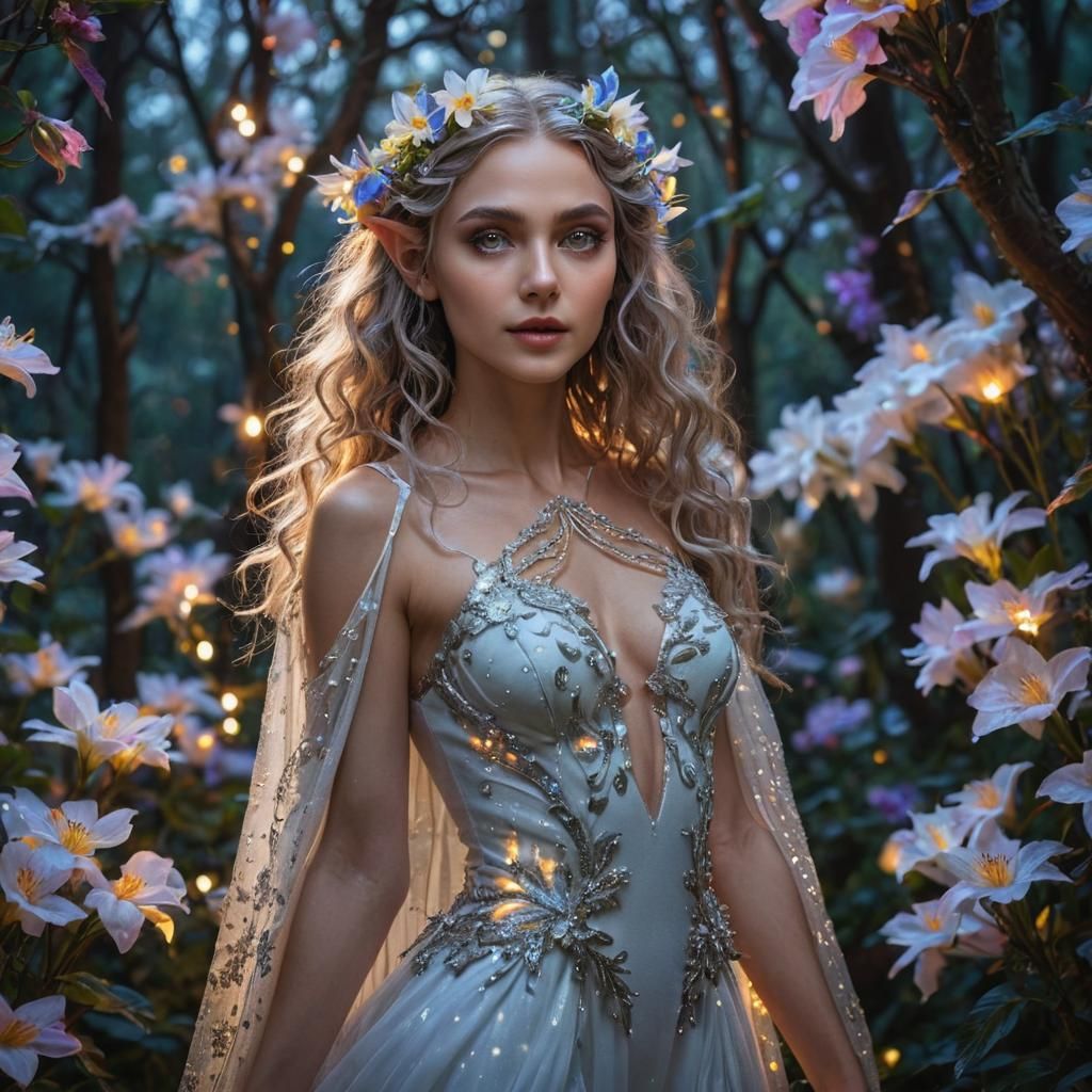 Enchanting Elf Mistress Surrounded by Neon Bloom