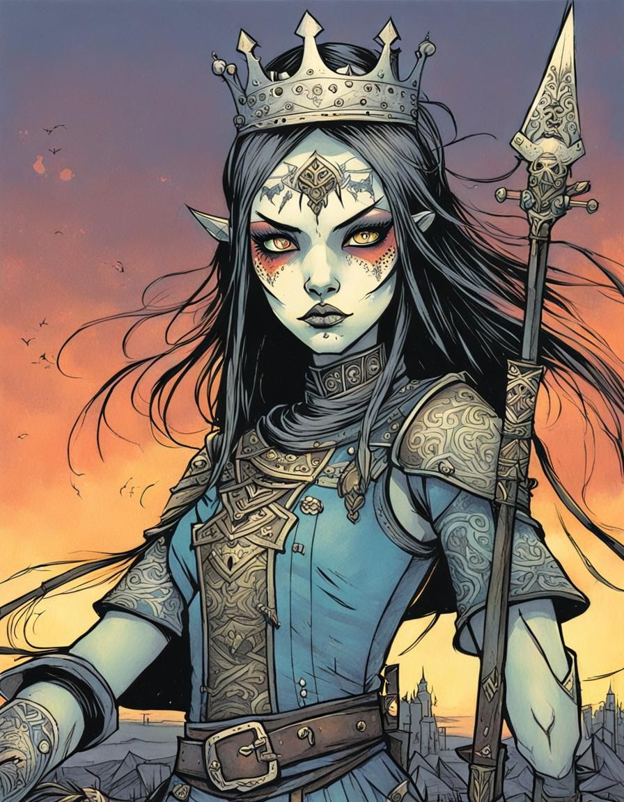 Warrior princess by gris grimly. Sunset colours. - AI Generated Artwork ...