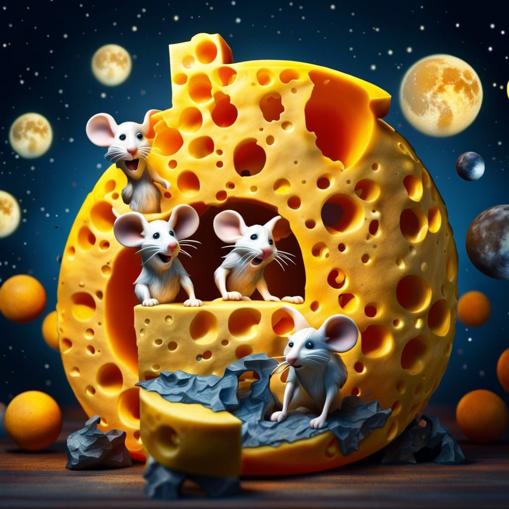 Mices eating a moon made of cheese. false