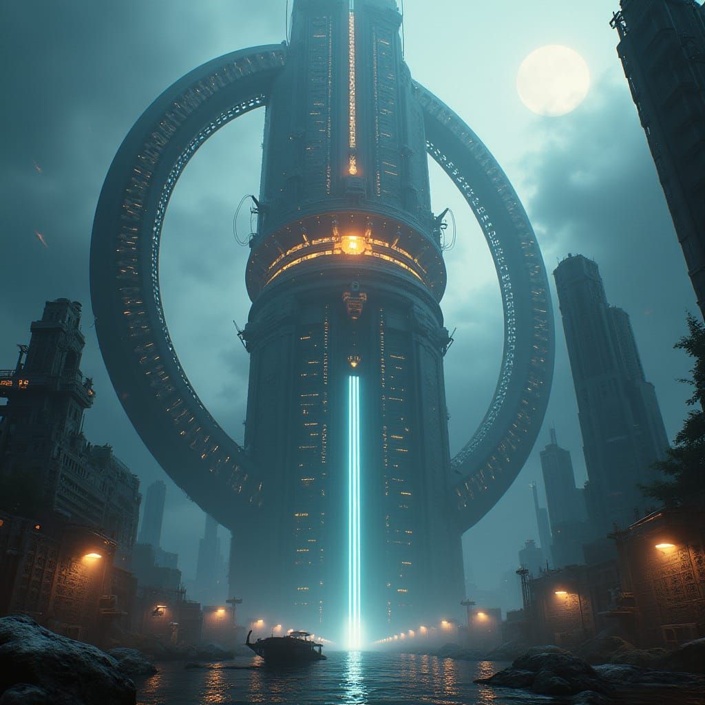 Fractal Titan Megastructure in Hyperrealistic Cyberpunk Styl...