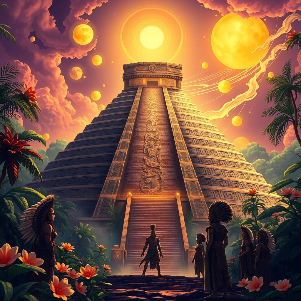 Ethereal Aztec Pyramid Rises from Emerald Jungle - AI Art