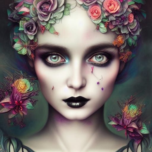 Portrait of a Gothic Girl with Flowers  undefined