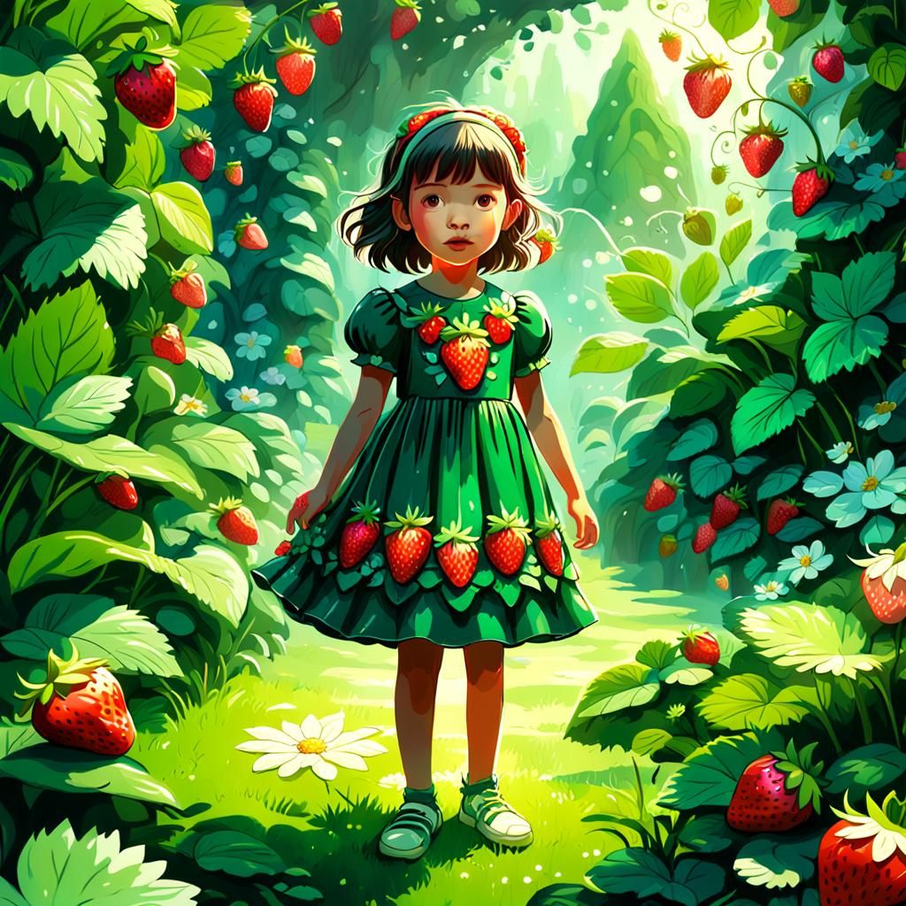 Vibrant Fantasy Girl in Lush Garden