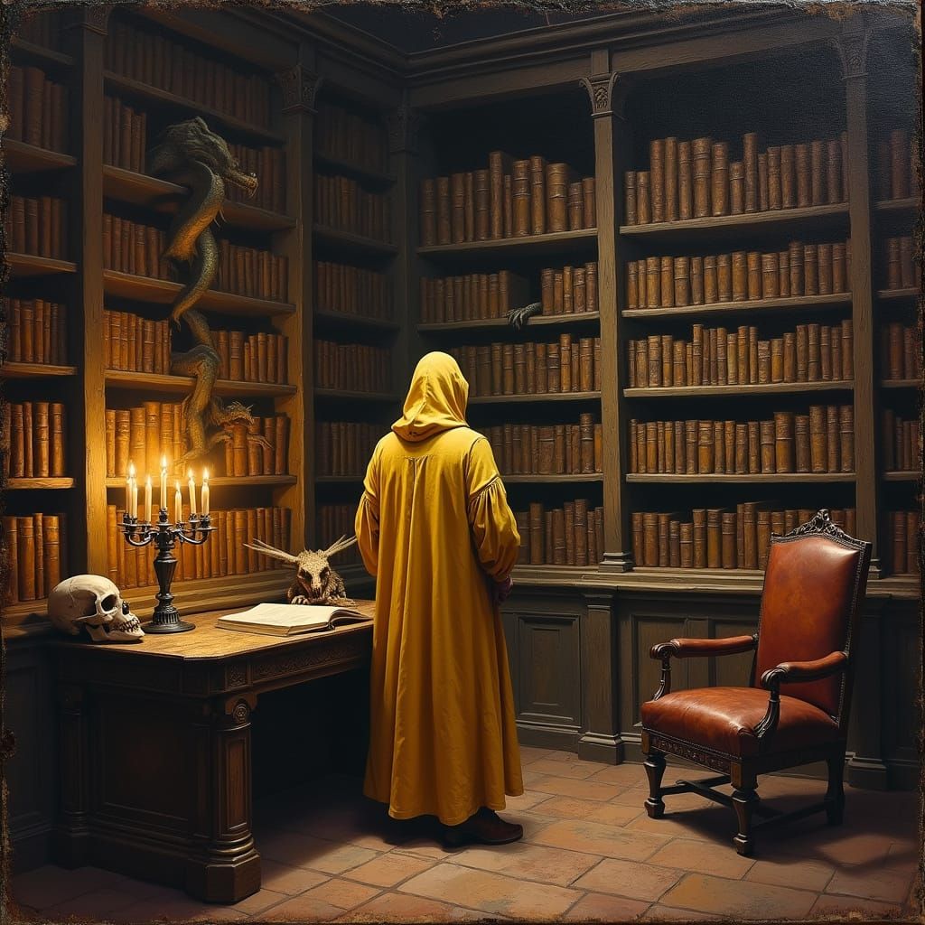 Yellow Robe Bearer in the Library