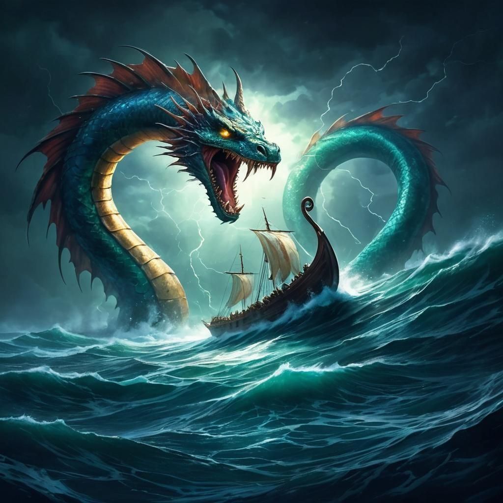 Battle against the Midguard Serpent  by @Isaac