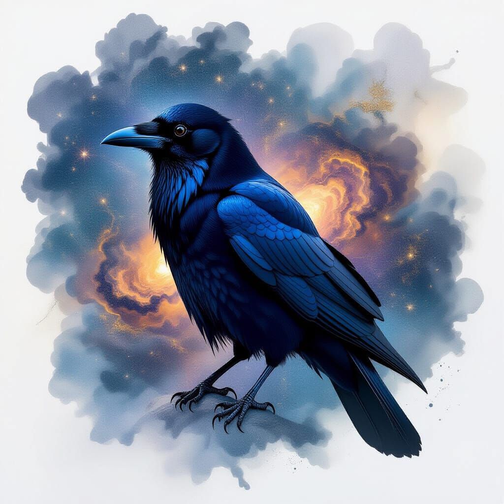 Cosmic Crow Double Exposure in Surreal Digital Painting
