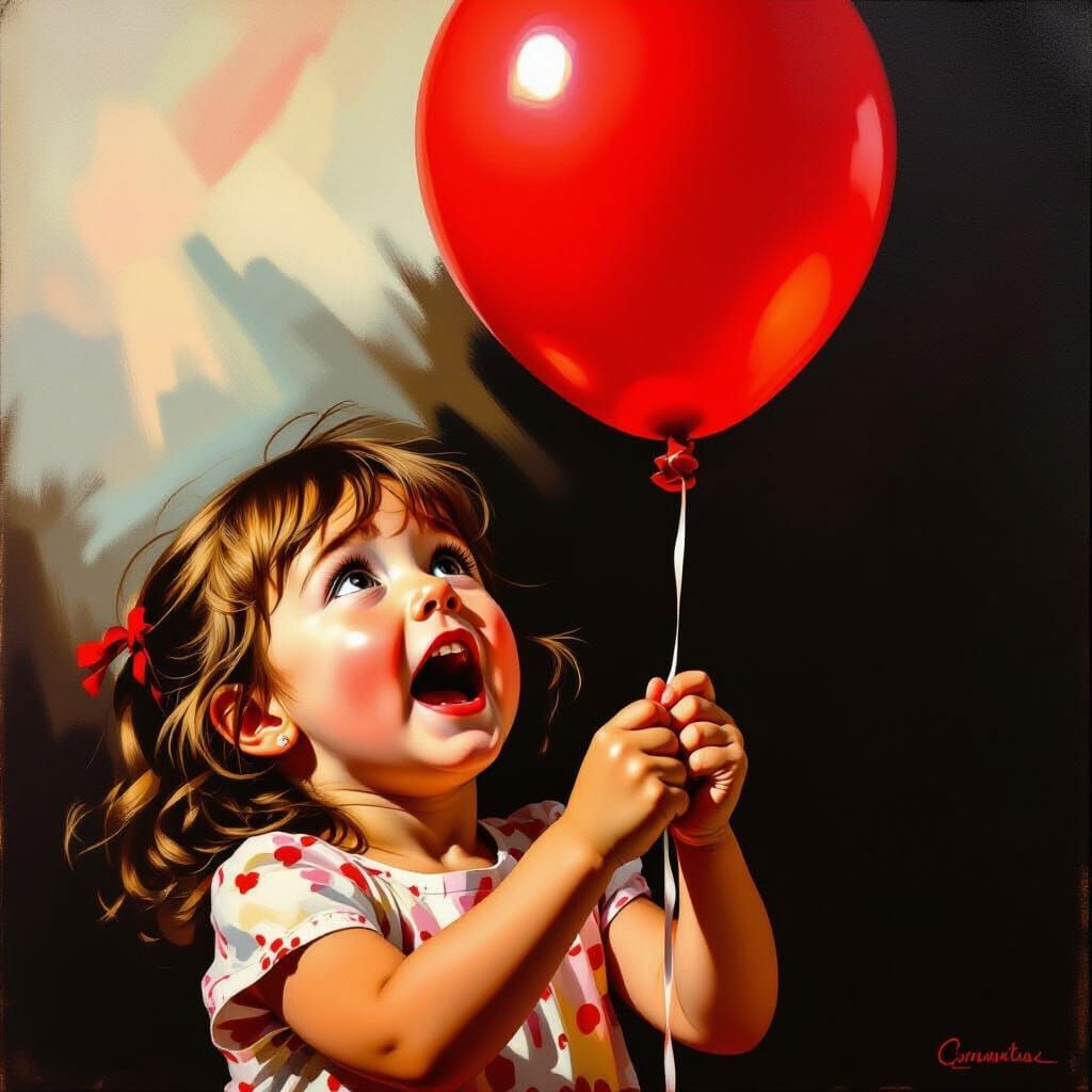 Girl's Hand Clutches Red Balloon Amidst Raw Emotion