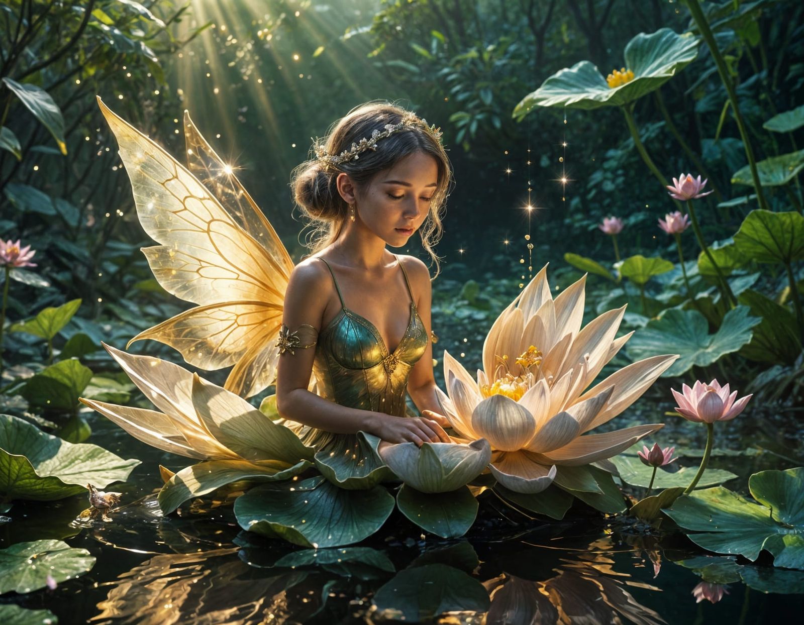 Beautiful fairy and magical lotus  by @Algo Rastins