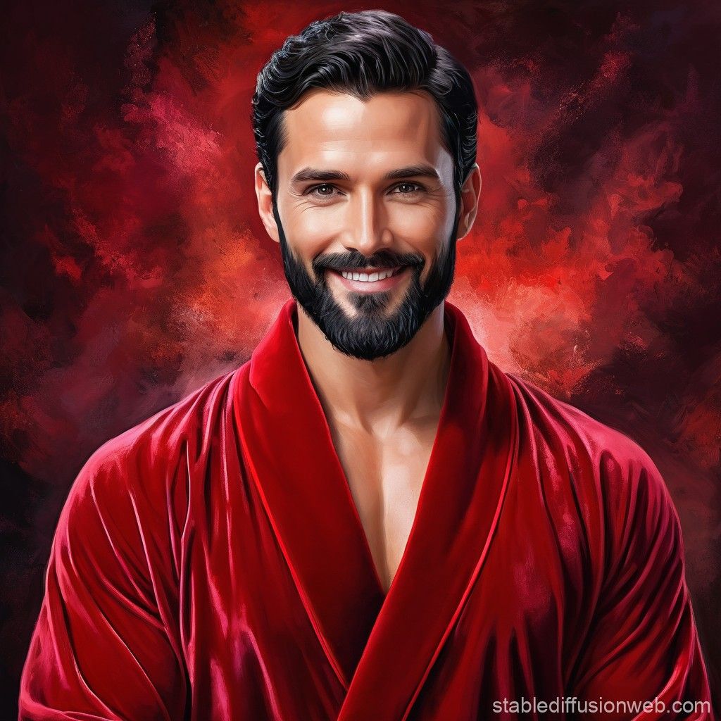 A   friendly man with  black  hair and  beard  wearing a  re...