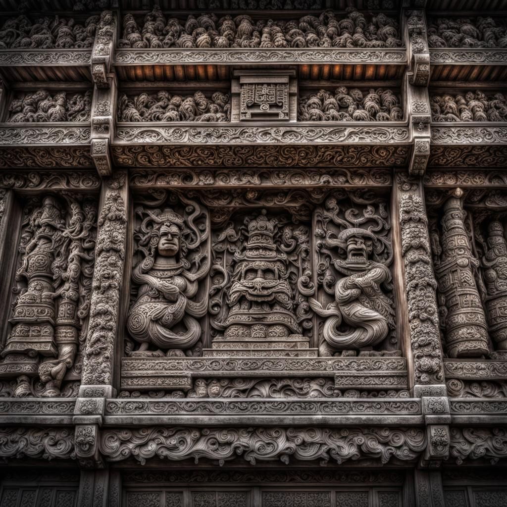 Fantastical Temple Carvings Symbolizing Power