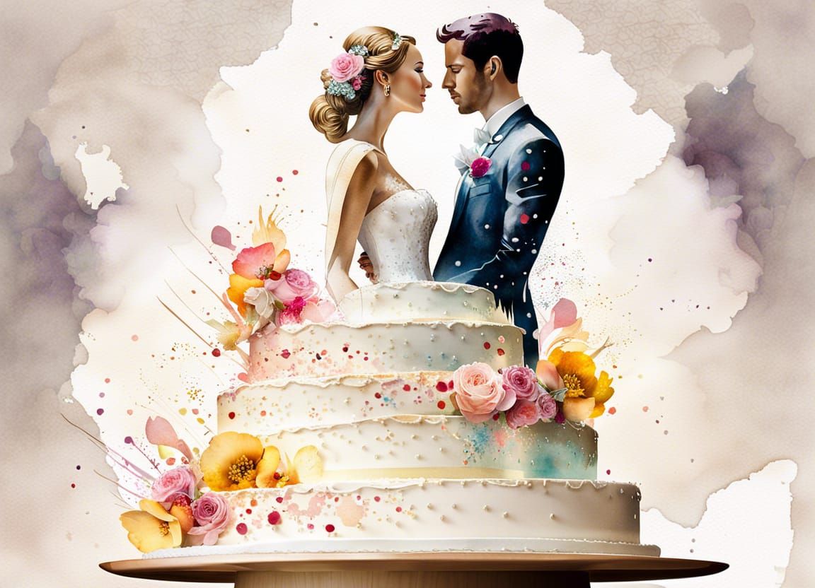 Wedding_cake+bride+Groom, double exposure splash art waterco...