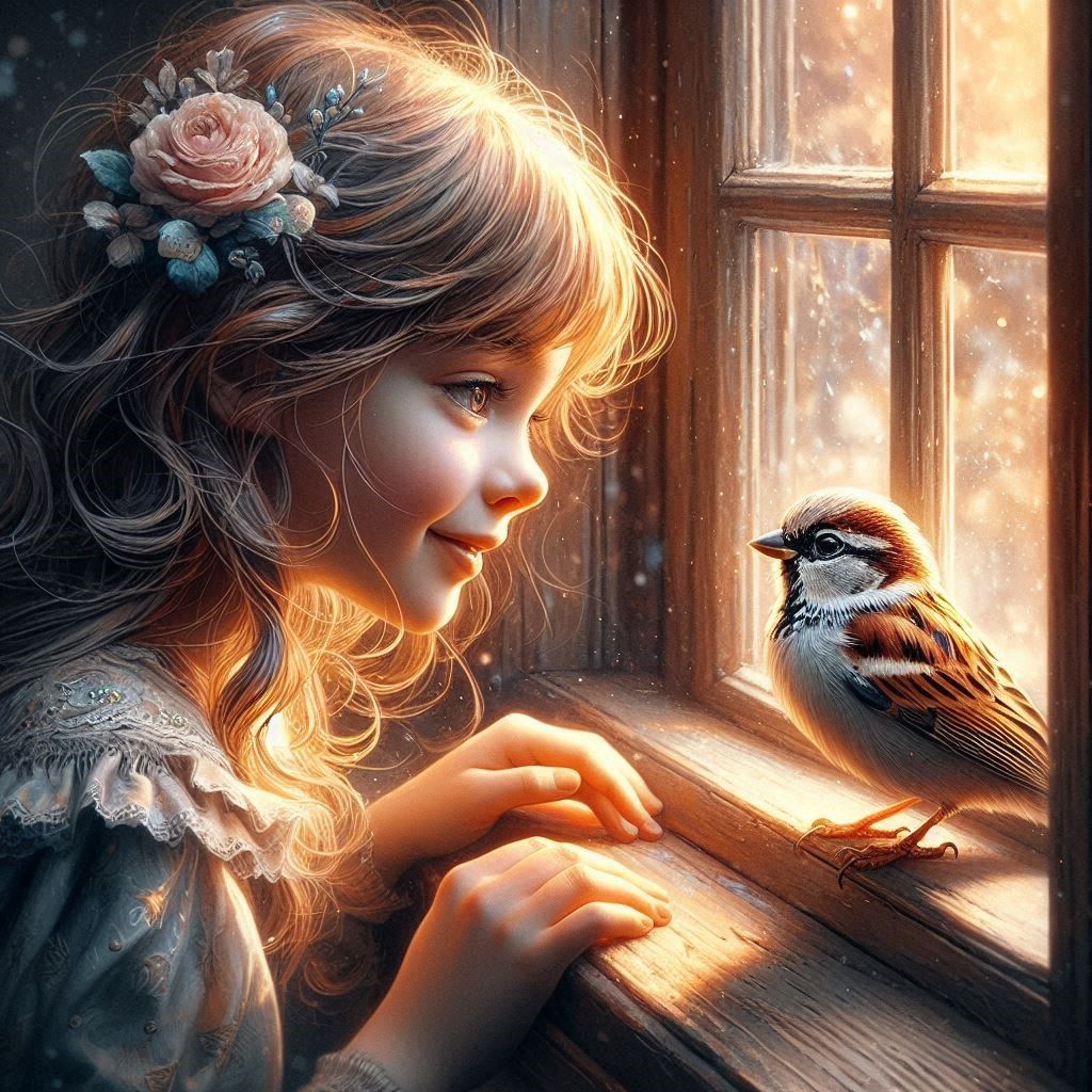 girl and a little bird