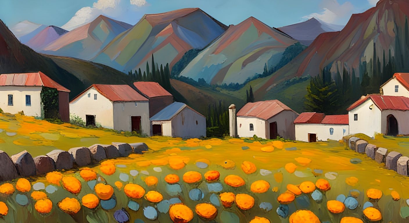 Countryside Village Painting (Classic Art) AI Generated Artwork