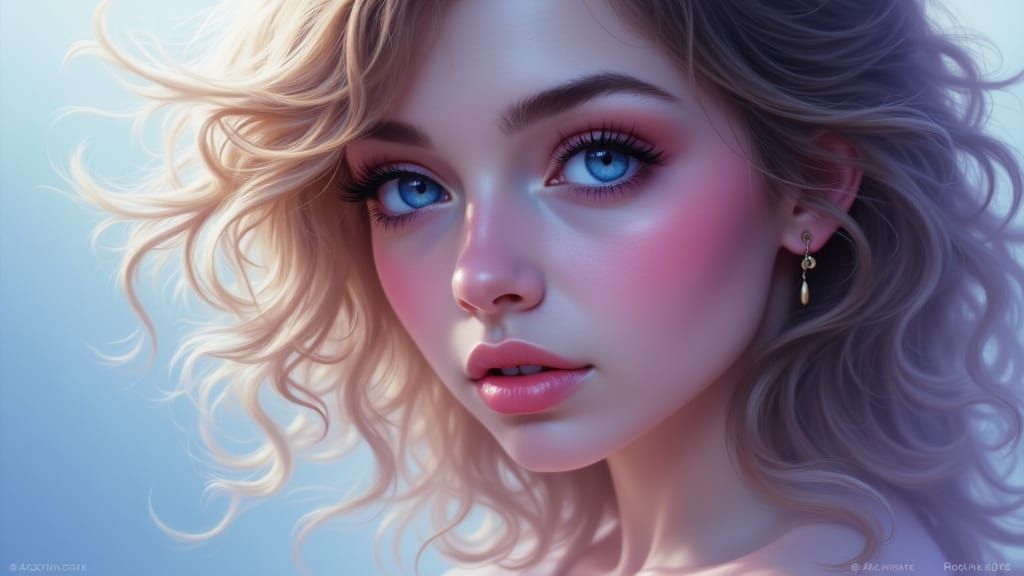 <lora:tama-chan:1.0> A surreal portrait of a woman whose features are composed of swirling, blended colors and soft, ethereal gradients, evo...