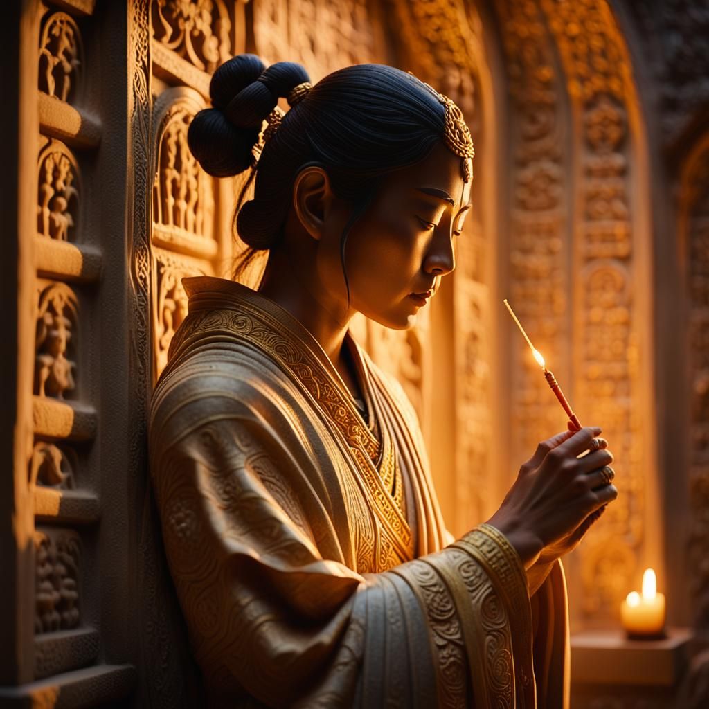 Ethereal Golden Hour in Ancient Stone Niche