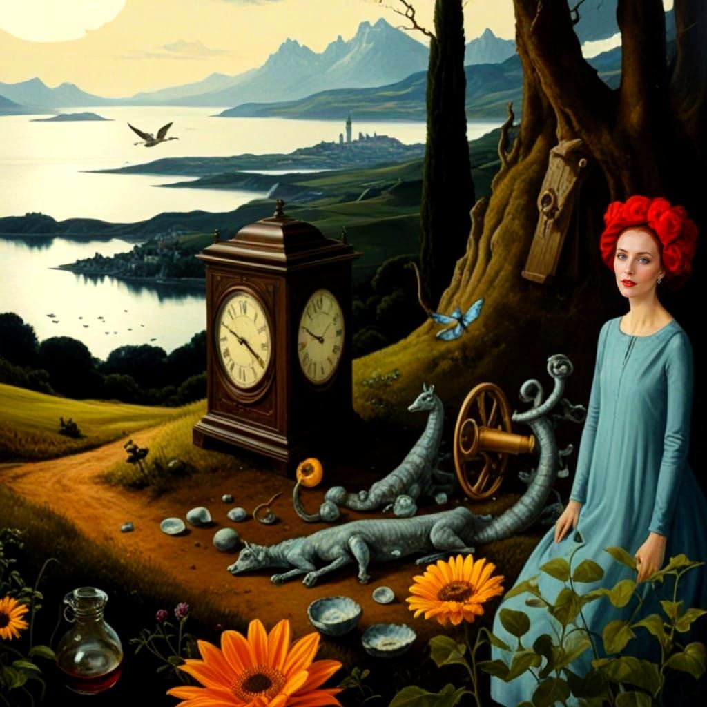 Surrealistic Portrait of a Beautiful Medieval Lady in Vibran...