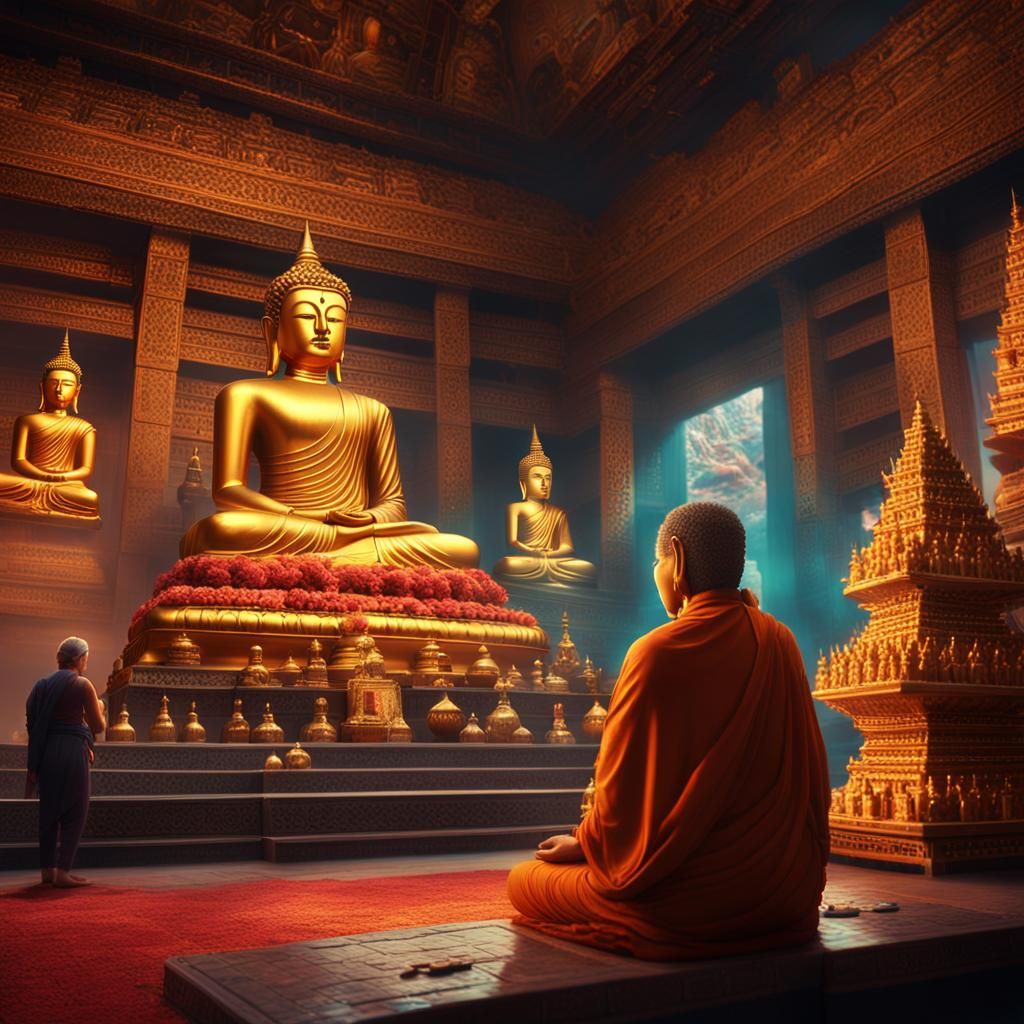 Majestic Temple Scene in Vibrant Cinematic Style