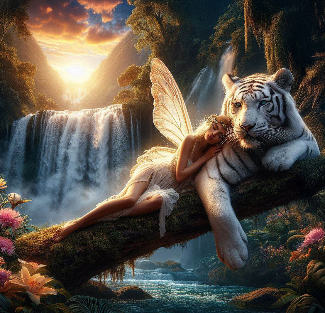 Kailea and her White Tiger Mala resting in the Jungle